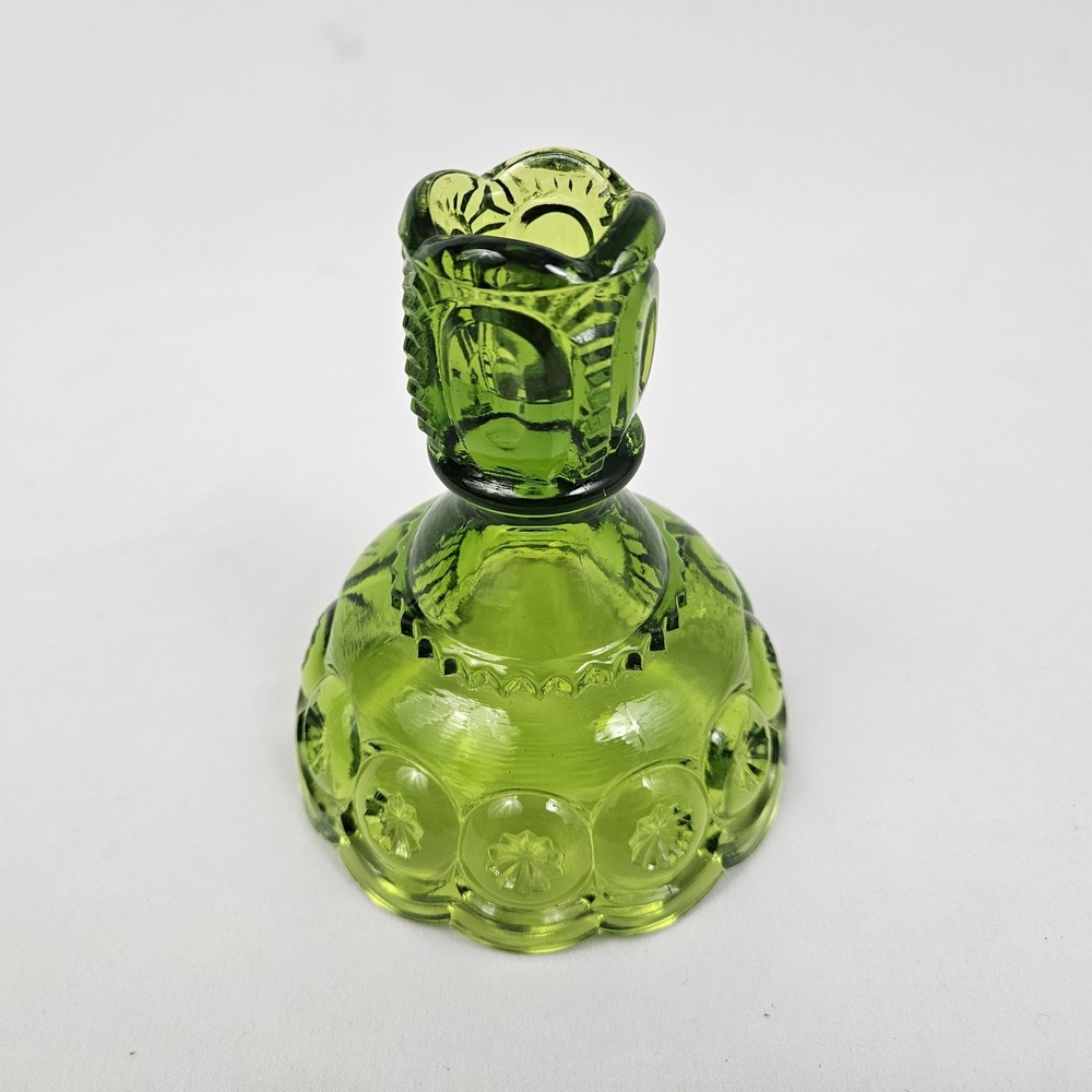 Vintage LE Smith Candle Holder Candlestick Green Glass MCM Stars & Moon
